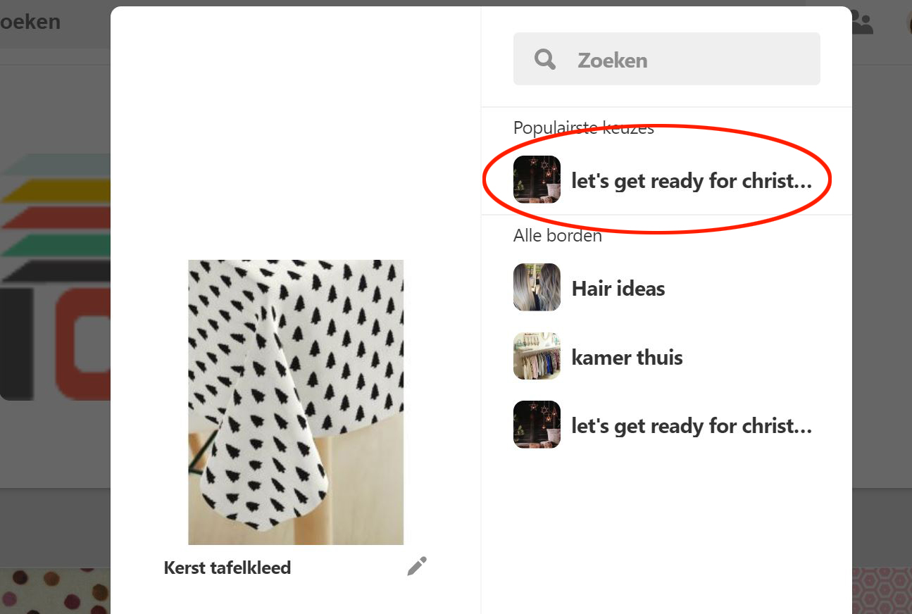 Kies een Pinterest bord